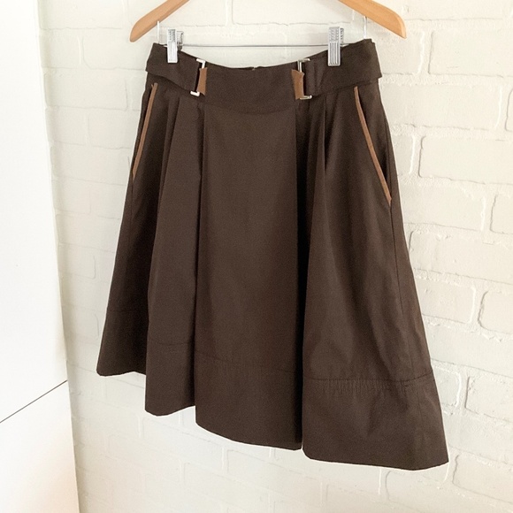 Vintage Y2K Zara A-line skirt Cotton Pleated Pockets Chocolate brown Sz S - Picture 7 of 11